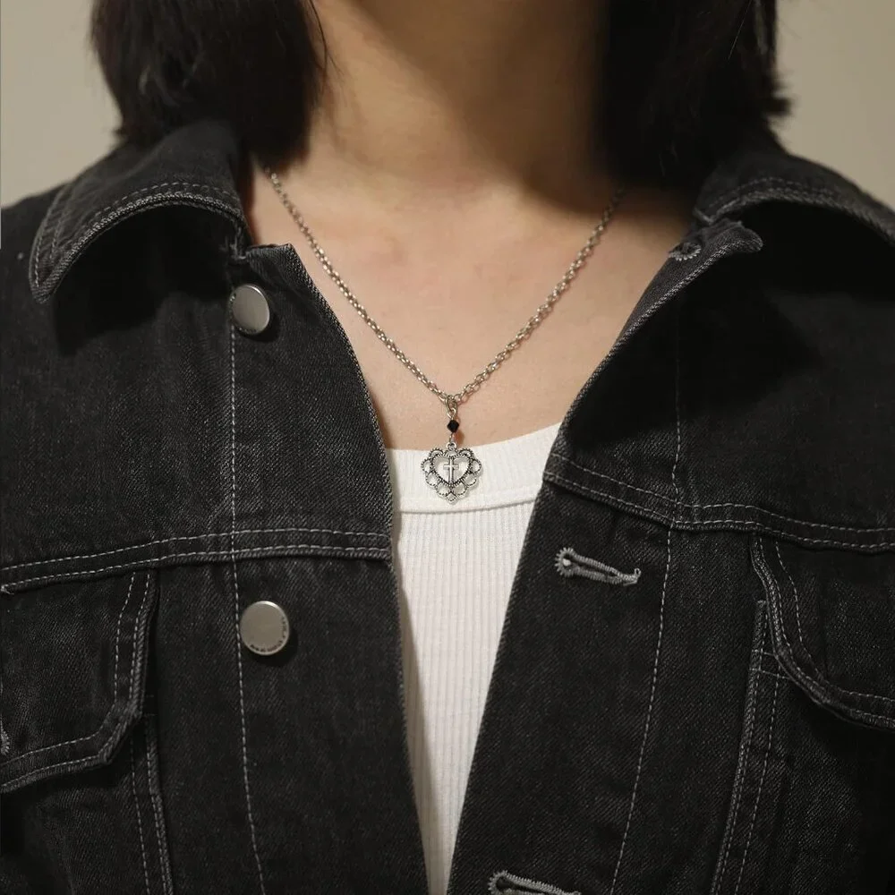 9 Pcs Gothic Necklace Set Zinc Silver Choker Pendant Vintage Dark Fashion
